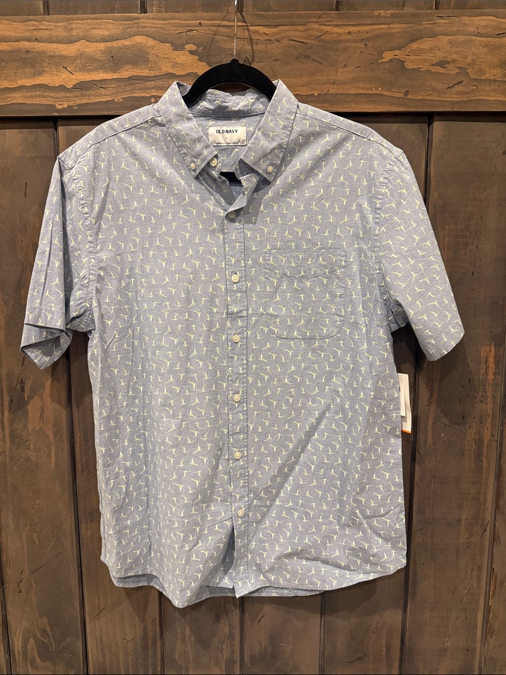 Old Navy Light Blue Short Sleeve Button-Down with White Print